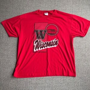 Wisconsin Hanes T-Shirt Mens XL Red Vintage Single Stitch